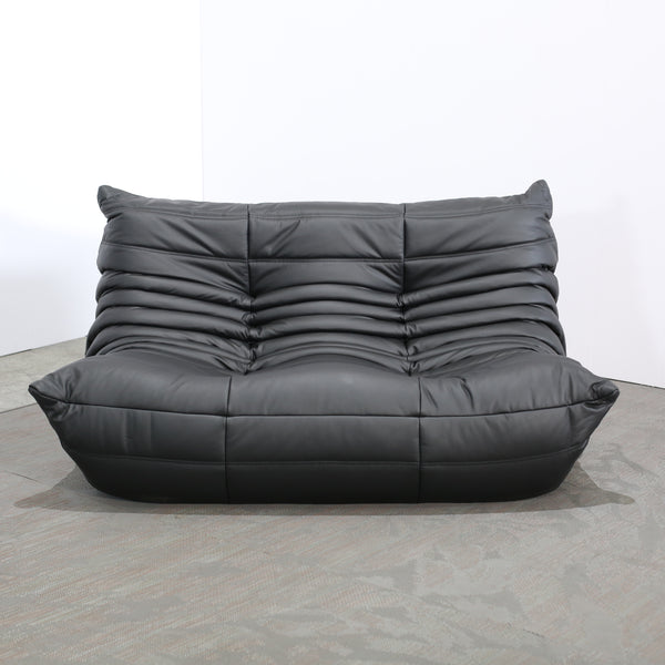 Ligne Roset by Michel Ducaroy Black Leather Togo Sofa, Set of Three