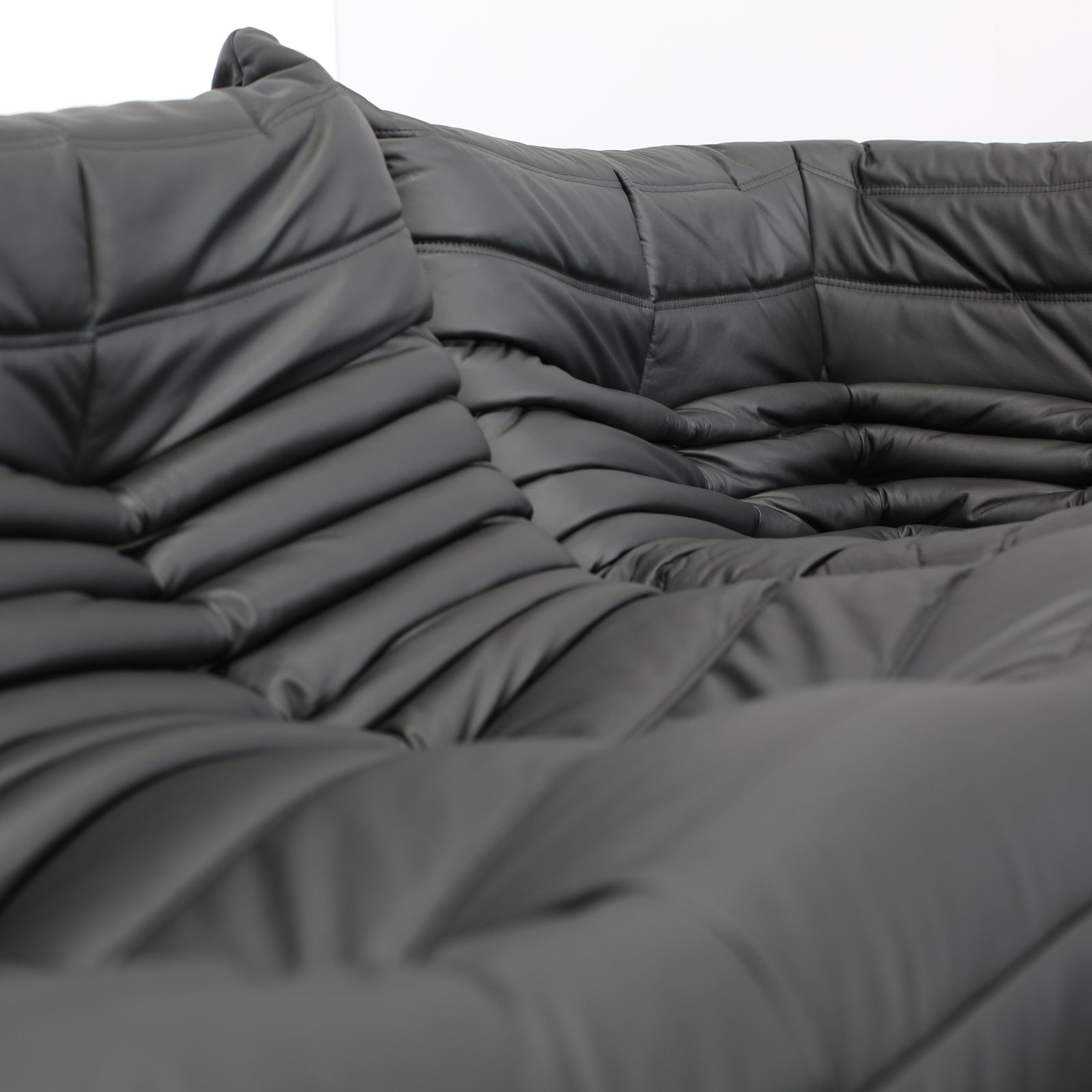 Ligne Roset by Michel Ducaroy Black Leather Togo Sofa, Set of Three