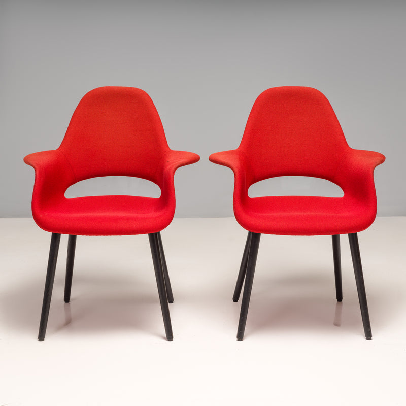 Mid Century Charles Eames & Eero Saarinen for Vitra Red Organic Dining Chairs, Set of 2