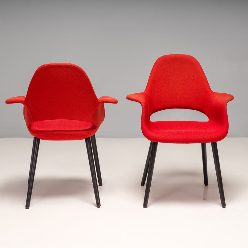 Mid Century Charles Eames & Eero Saarinen for Vitra Red Organic Dining Chairs, Set of 2