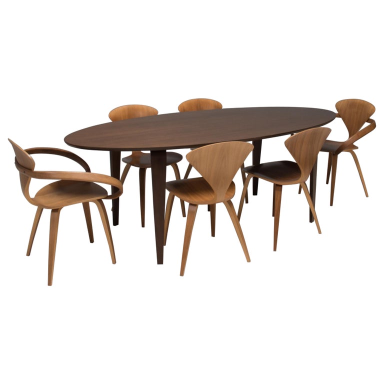 Cherner Classic Walnut Oval Dining Table and Set of 6 Chairs, 2013