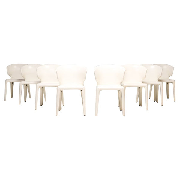 Cassina by Hannes Wettstein 367 Hola White Leather Dining Chairs, Set of 8