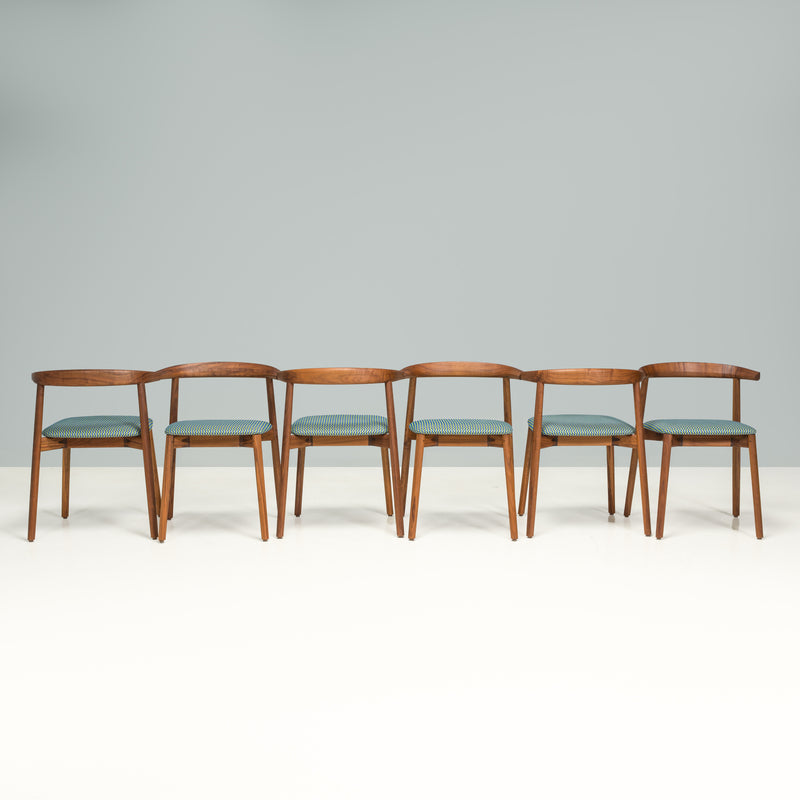 De La Espada Ando Upholstered Walnut Dining Chairs, Set of 6