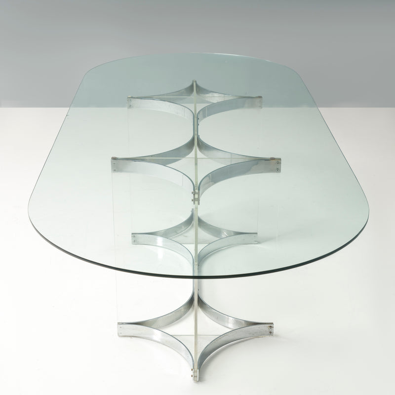Mid Century Alessandro Albrizzi Large Dining Table, Glass and Chrome