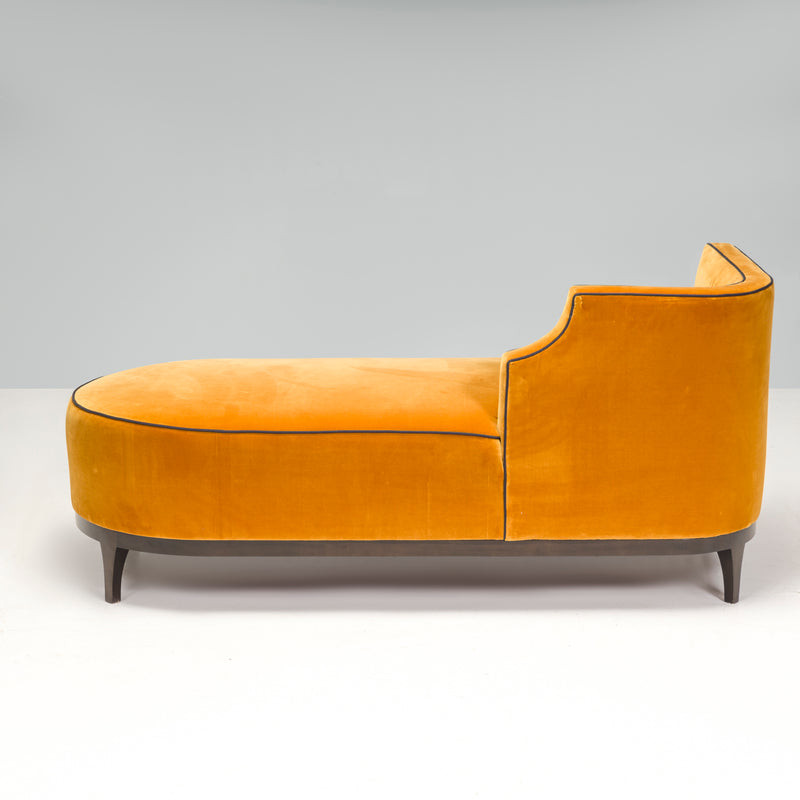 Bespoke Art Deco Style Mustard Yellow Velvet Chaise Longue With Grey Piping
