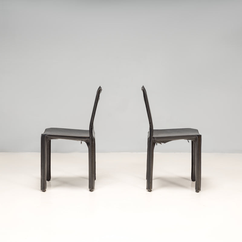 Cassina Cab 412 Black Leather Dining Chairs by Mario Bellini, Set of 2
