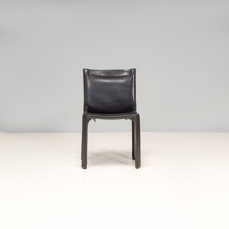 Cassina by Mario Bellini Cab 412 Black Leather Chairs, Set of Six