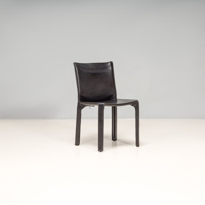Cassina Cab 412 Black Leather Dining Chairs by Mario Bellini, Set of 2