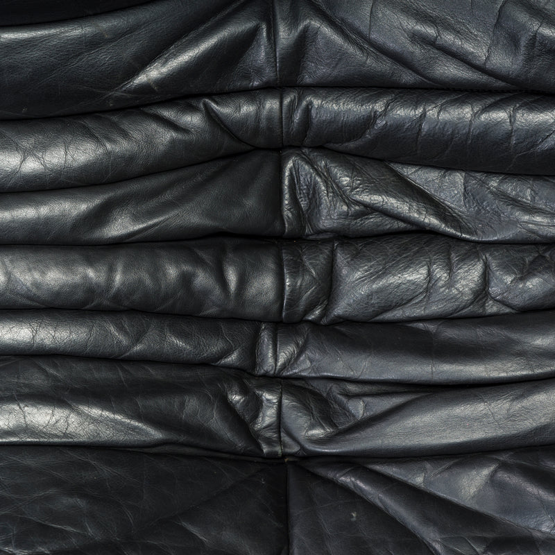 Ligne Roset by Michel Ducaroy Black Leather Togo Modular Sofa, Set of 3