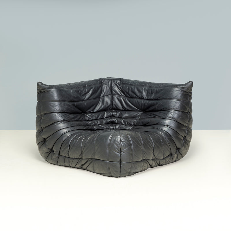 Ligne Roset by Michel Ducaroy Black Leather Togo Modular Sofa, Set of 3