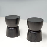 Black Wood Drum Industrial Side Tables, Set of 2