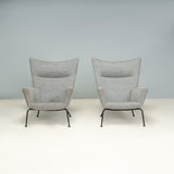 Hans J. Wegner for Carl Hansen Grey Fabric CH445 Wing Chair, Set of 2