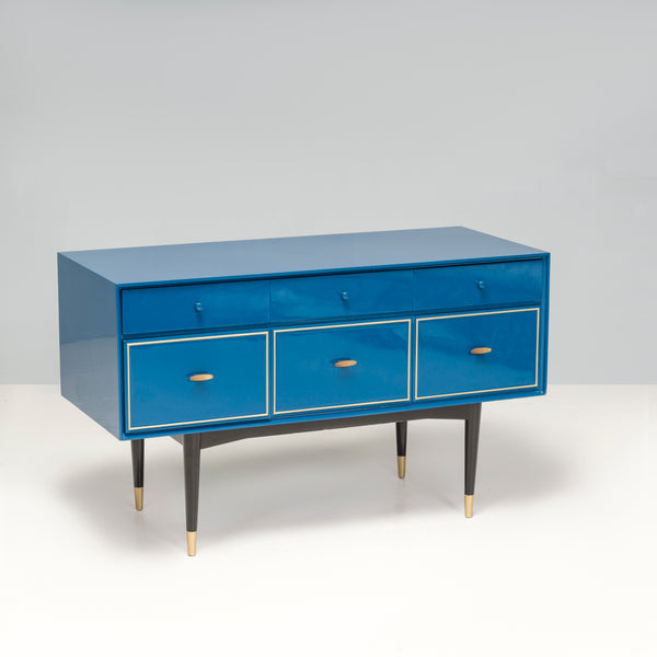 1960s Mid Century Modern Chest of drawers Blue Gloss With Brass Trim
