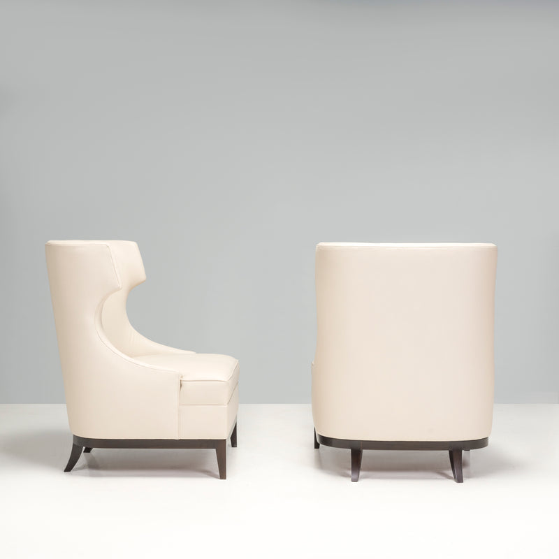 Bespoke Cream Leather High Back Wingback Armchairs, Set of Two
