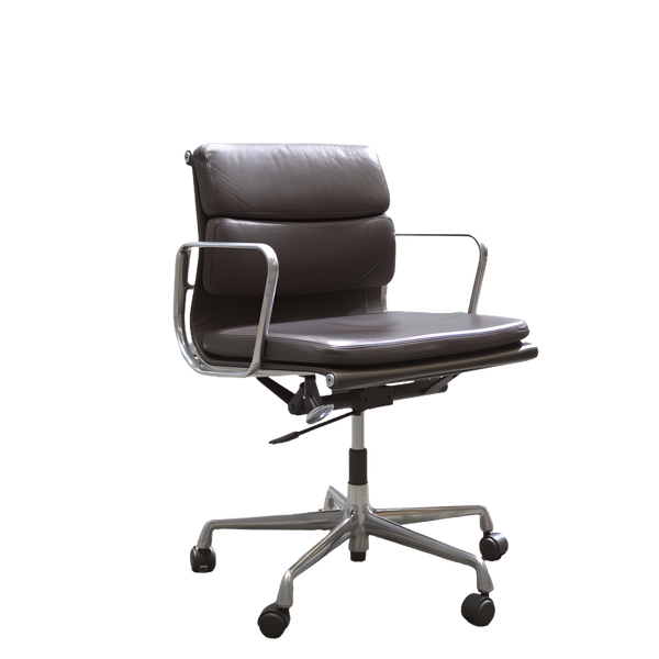 Charles & Ray Eames ICF EA 435 Soft Pad Black Leather Office Chair, Low Back
