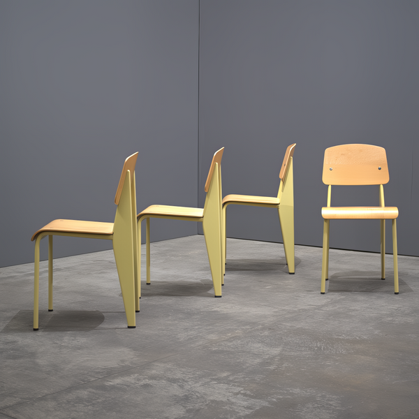 Jean Prouvé Dining Chairs in Pale Yellow, Set of 4