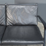 Stellar Works Rén Black Leather and Oak Two Seater Sofa by Space Copenhagen