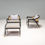 Modern DUISTT Wormley Set of 2 Cane and Brass Armchairs & Footstool