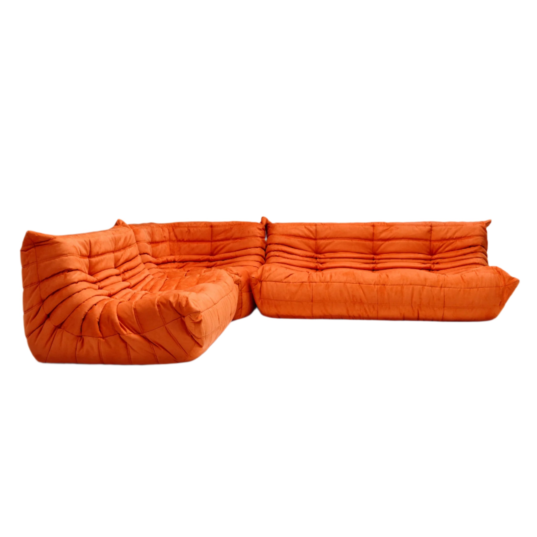 Ligne Roset Orange Modular Togo Sofa by Michel Ducaroy, Set of Three
