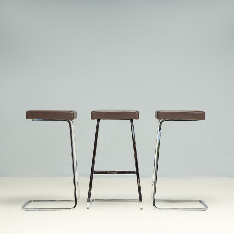 Ludwig Mies van der Rohe by Knoll Brown Leather Four Seasons Stools, Set of 3
