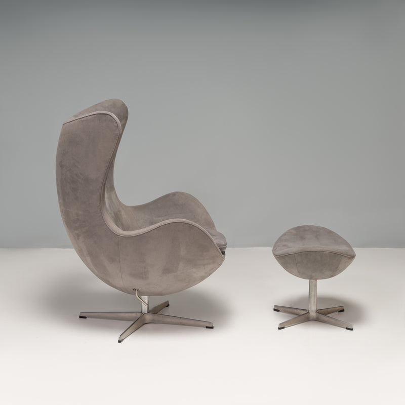 Arne Jacobsen for Fritz Hansen Grey Suede Egg Chair & Footstool