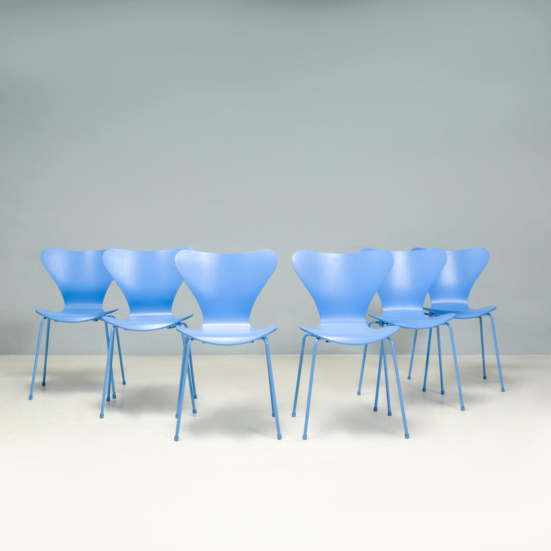 Fritz Hansen by Arne Jacobsen Monochrome Blue Series 7 Dining Chairs, Set of 6