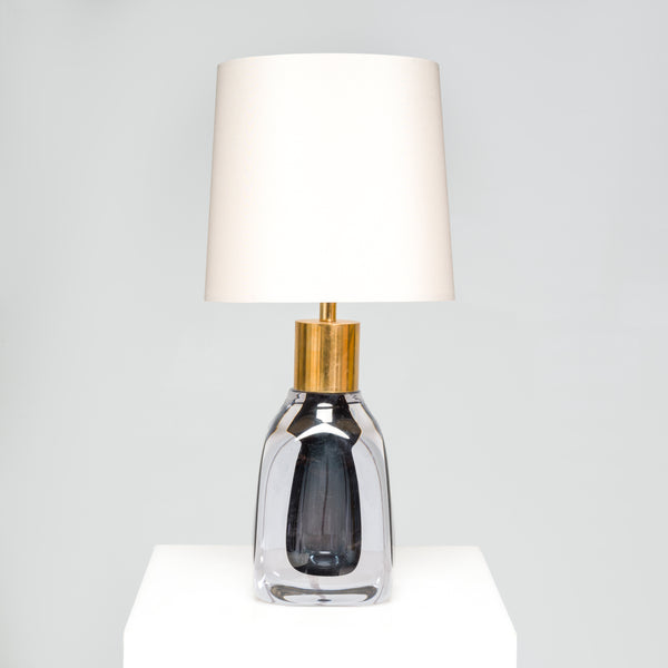 Porta Romana Fitzgerald Blue Blown Glass With Patinated Brass Small Table Lamp