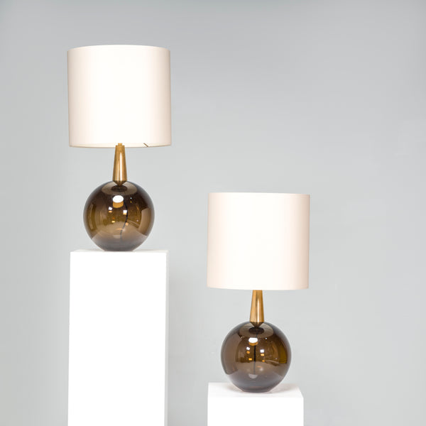 Porta Romana Bishop Cedar Blown Glass With Patinated Brass Table Lamps, Set of 2
