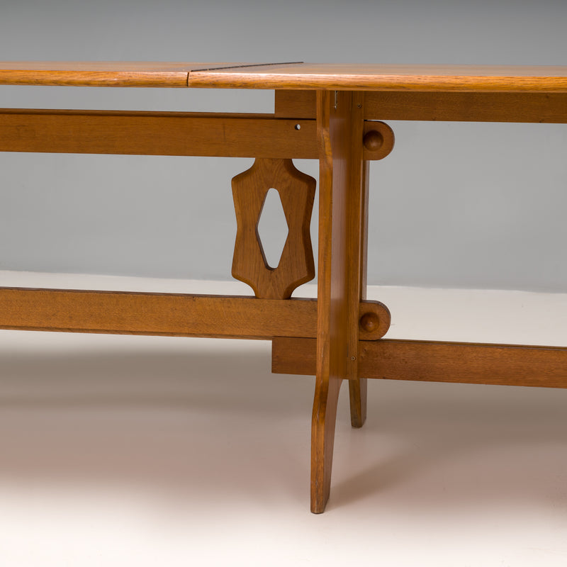 Mid-Century French Guillerme et Chambron Extendable Solid Oak Dining Table