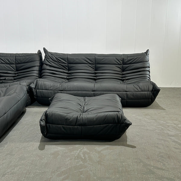 Ligne Roset by Michel Ducaroy Black Leather Togo Sofa, Set of Five