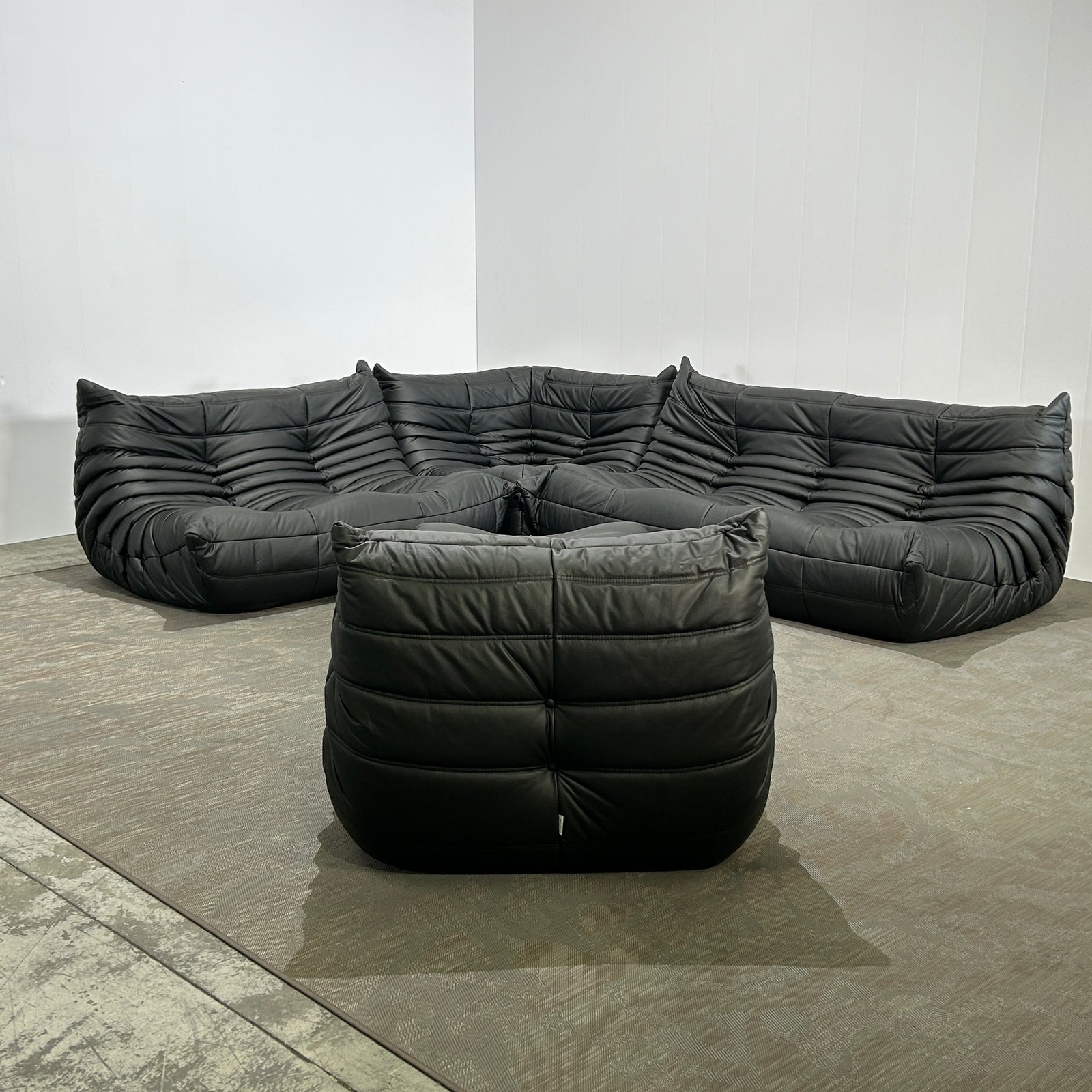 Ligne Roset by Michel Ducaroy Black Leather Togo Sofa, Set of Five