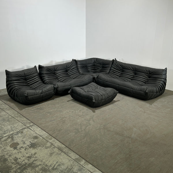 Ligne Roset by Michel Ducaroy Black Leather Togo Sofa, Set of Five