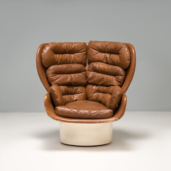Futuristic Joe Colombo Italian Brown Leather Elda Armchair, 1960s