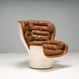 Futuristic Joe Colombo Italian Brown Leather Elda Armchair, 1960s