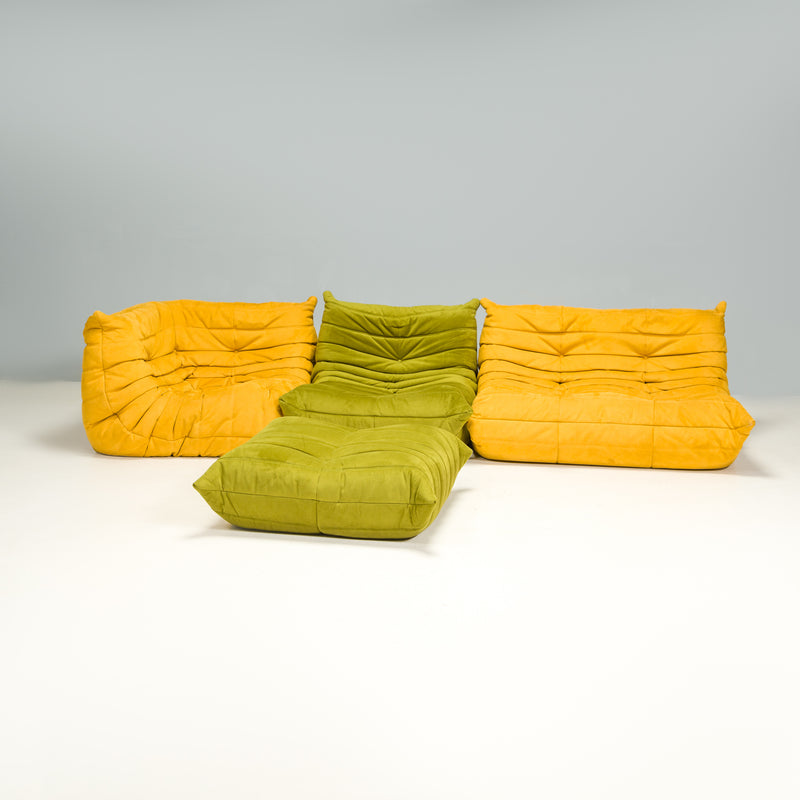 Ligne Roset by Michel Ducaroy Togo Green Velvet Armchair and Footstool, Set of 2