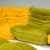 Ligne Roset by Michel Ducaroy Togo Green Velvet Armchair and Footstool, Set of 2