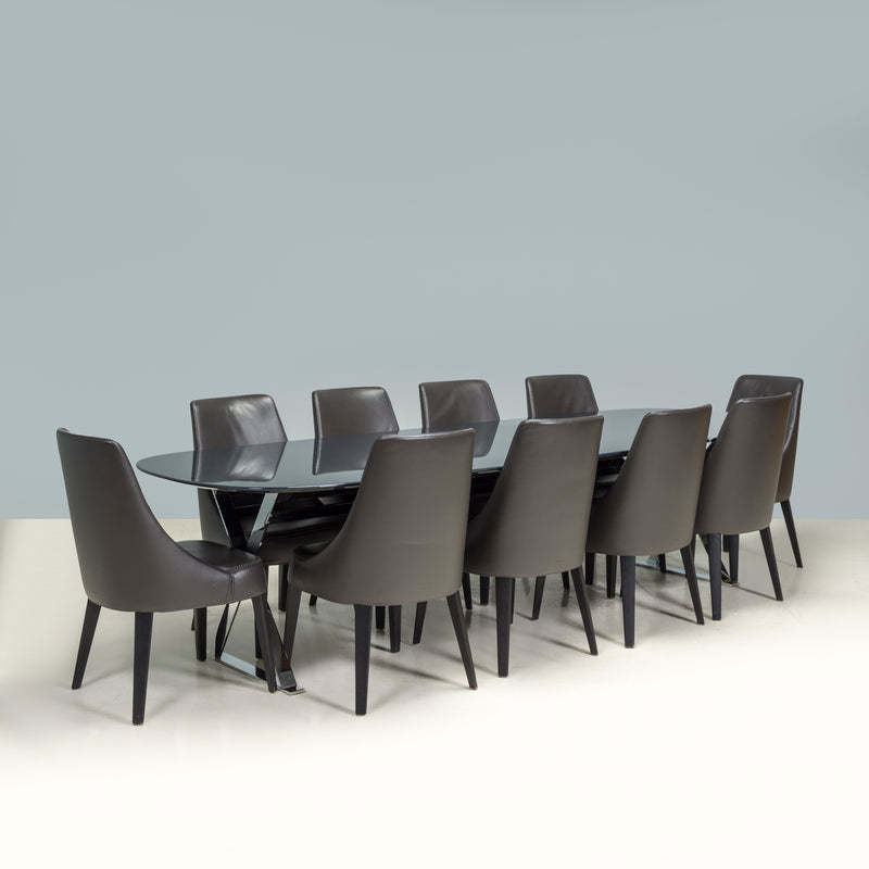 B&B Italia Maxalto by Antonio Citterio Febo Brown Leather Dining Chairs, Set of 10