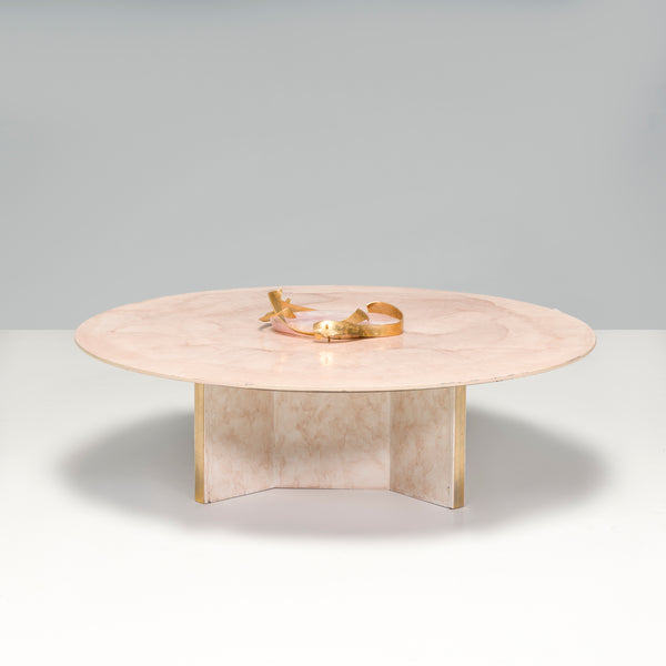 Belgium Marc D'haenens Pink Round Coffee Table, Quartz and Brass