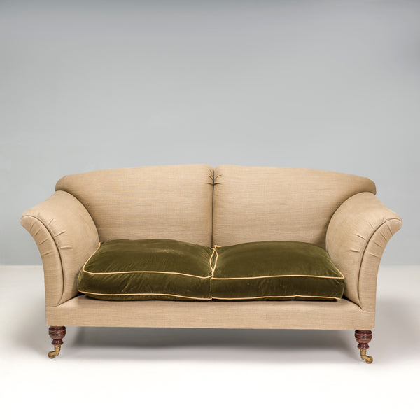 British Victorian Max Rollitt Dean Green Velvet and Beige Fabric Sofa