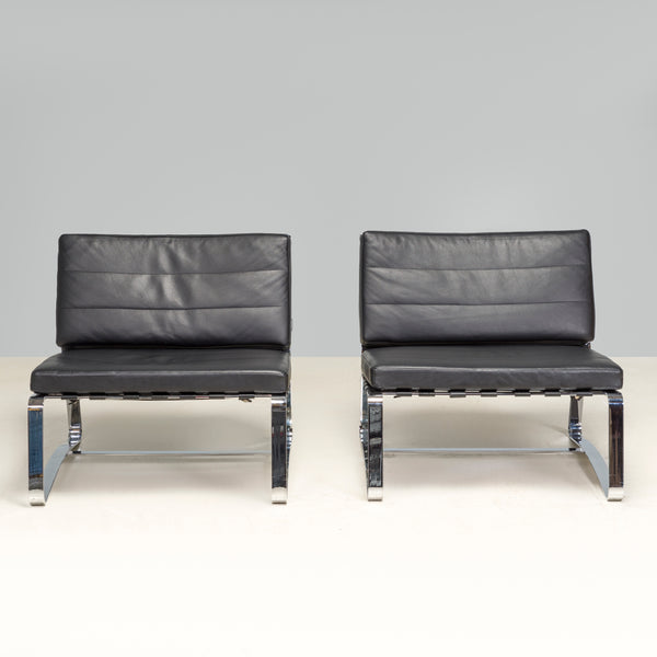 Minotti by Rodolfo Dordoni Black Leather Delaunay Lounge Armchair, Set of 2