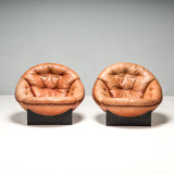 Danish Illum Wikkelsø for Ryesberg Møbler Brown Leather Lounge Chairs, 1960s, Set of 2