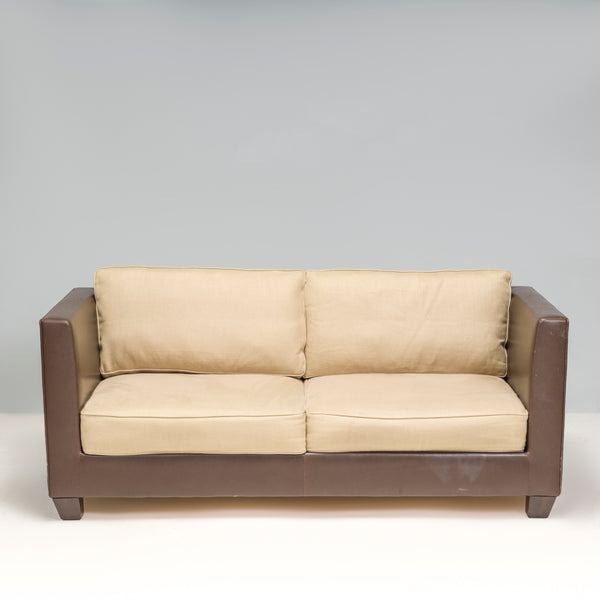 2 Seater Phillipe Hurel Brown Leather & Fabric Sofa