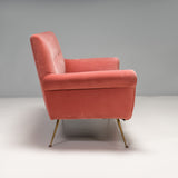 1950s Italian Sofa in Pink Velvet fabric by Pierre Frey