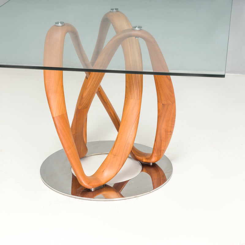 Porada by Stefano Bigi Walnut & Glass Infinity Dining Rectangular Table