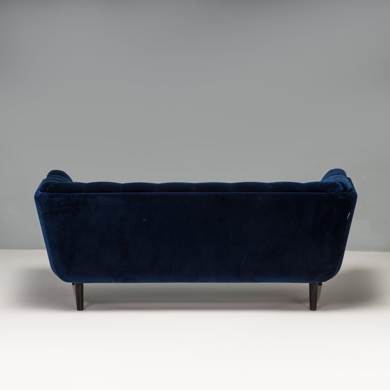 Roche Bobois Midnight Tufted Blue Velvet Profile 2.5 Seat Sofa