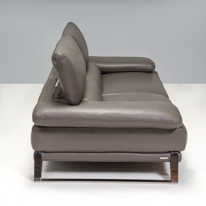 Roche Bobois Three Seater Grey Leather Sofa, With Adjustable Backs