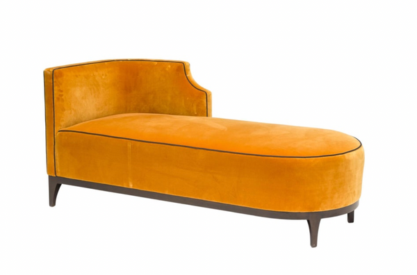 Bespoke Art Deco Style Mustard Yellow Velvet Chaise Longue With Grey Piping