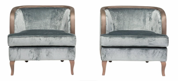 Grey Velvet Armchairs with Gilded Arms, Set of Two