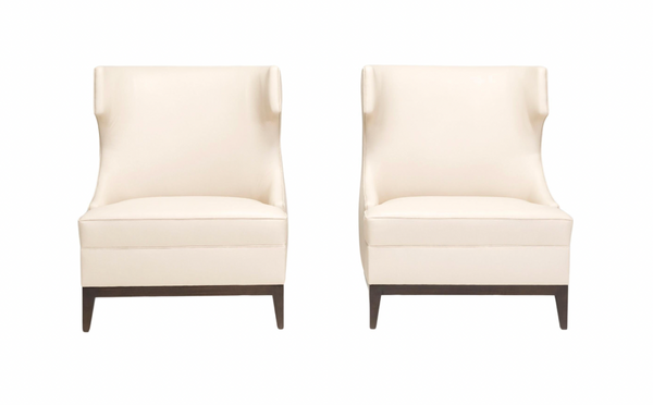 Bespoke Cream Leather High Back Wingback Armchairs, Set of Two