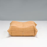 Ligne Roset by Michel Ducaroy Togo Camel Leather Armchair and Footstool, Set of 2